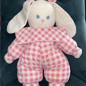 Vintage Rare Pier 1 Imports Blue Eyes White Bunny Rabbit Pink Gingham Plush Doll